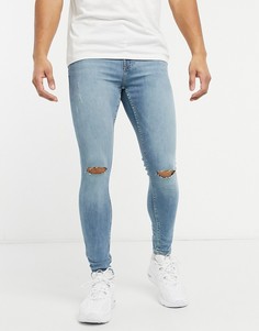 Ярко-голубые супероблегающие рваные джинсы Bershka-Голубой