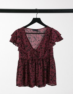 Топ ягодного цвета с рукавами клеш и цветочным принтом ASOS DESIGN-Многоцветный