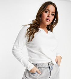 Белый облегающий лонгслив с разрезом на горловине ASOS DESIGN Curve