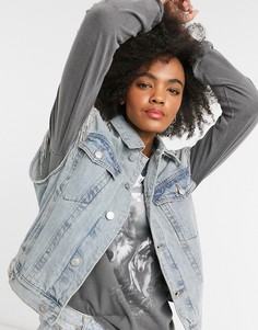 Светлая джинсовая oversized-куртка без рукавов с отделкой из стразов Signature 8-Голубой