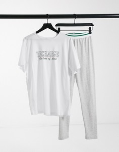 Пижамный комплект в стиле oversized с белой футболкой и серыми леггинсами ASOS DESIGN-Многоцветный