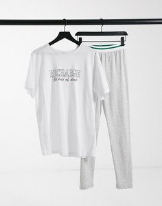 Пижамный комплект в стиле oversized с белой футболкой и серыми леггинсами ASOS DESIGN-Многоцветный