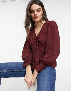 Топ винного цвета с длинными рукавами и сборками ASOS DESIGN-Красный