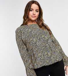 Свободный топ с длинными рукавами и леопардовым принтом ASOS DESIGN Curve-Многоцветный