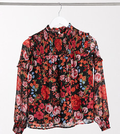 Шифоновая блузка с высоким воротником и красным цветочным принтом Vero Moda Petite-Многоцветный