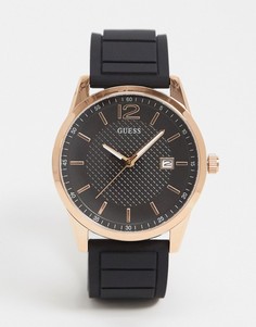 Часы с золотистым циферблатом и черным ремешком Guess-Черный