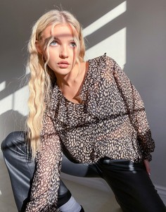 Блузка с оборками и леопардовым принтом New Look-Черный