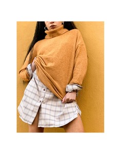 Оранжевый трикотажный джемпер с высоким воротом Vila