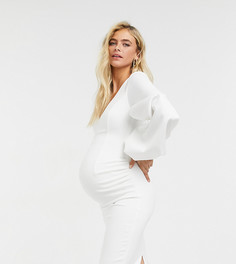 Облегающее платье цвета слоновой кости с пышными рукавами True Violet Maternity-Кремовый