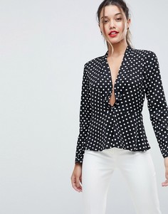 Топ в горошек с глубоким вырезом ASOS DESIGN-Мульти