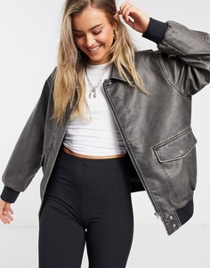 Черный выбеленный бомбер из искусственной кожи ASOS DESIGN-Зеленый