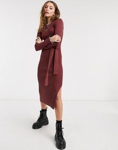 Длинное коричневое платье в рубчик ASOS DESIGN-Коричневый