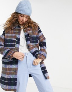 Куртка-рубашка в стиле oversized из шерсти в синюю клетку Pieces-Многоцветный