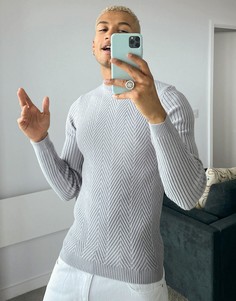 Светло-серый трикотажный джемпер в рубчик с нашивкой ASOS DESIGN