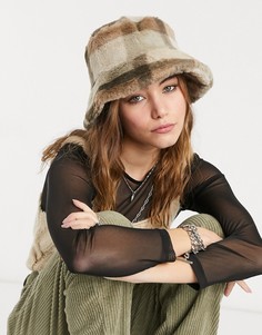 Панама из искусственного меха в клетку My Accessories London-Многоцветный