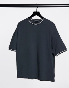Черная выбеленная футболка из ткани пике в стиле oversized с окантовкой ASOS DESIGN-Черный