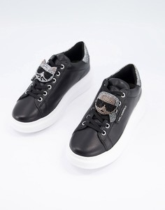 Черные кроссовки со стразами Karl Lagerfeld-Черный