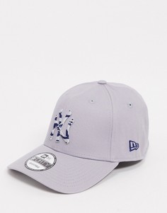 Серая кепка с принтами "NY" и "9forty" New Era-Серый