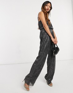 Черный комбинезон из жатой ткани с широкими штанинами Vero Moda-Серебристый
