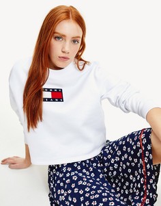Белый свитер с круглым вырезом и принтом флага Tommy Jeans-Розовый