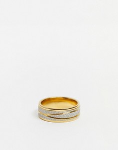 Золотистое кольцо из нержавеющей стали с кристаллами по ободку снаружи Topman-Золотистый