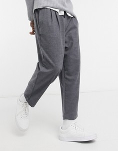 Серые широкие плиссированные брюки с отделкой под шерсть ASOS DESIGN-Серый