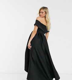 Черное платье мидакси для выпускного со спущенными плечами и ассиметричным подолом True Violet Maternity-Черный