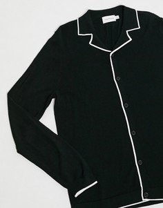 Трикотажное поло черного цвета с отложным воротником Topman-Черный