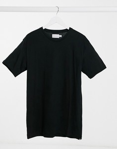Черная удлиненная футболка из органического хлопка Topman-Черный