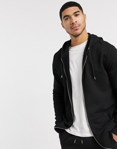 Удлиненный худи черного цвета на молнии ASOS DESIGN-Черный