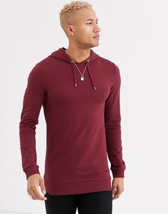 Удлиненный худи бордового цвета обтягивающего кроя ASOS DESIGN-Красный