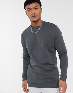 Удлиненный свитшот выбеленного черного цвета ASOS DESIGN-Серый