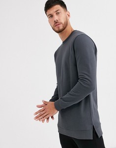 Черный удлиненный свитшот с разрезами у нижнего края ASOS DESIGN-Серый