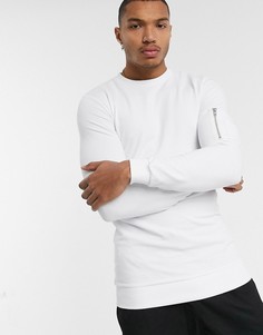 Белый удлиненный свитшот облегающего кроя с карманом в стиле MA1 от ASOS DESIGN