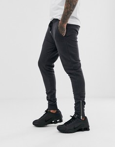 Черные выбеленные джоггеры скинни с молниями на манжетах ASOS DESIGN-Черный