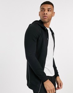 Черный удлиненный худи облегающего кроя ASOS DESIGN