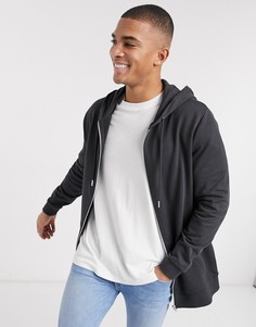 Черный удлиненный худи из органического хлопка на молнии ASOS DESIGN