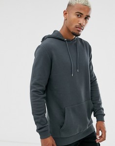 Удлиненный худи выбеленного черного цвета ASOS DESIGN-Серый