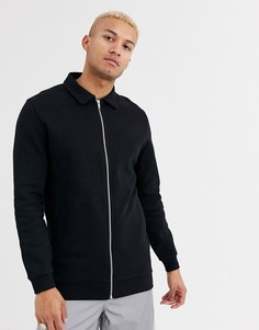 Черная удлиненная трикотажная куртка Харрингтон ASOS DESIGN-Черный