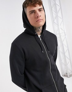 Черный удлиненный худи из органического хлопка на молнии ASOS DESIGN