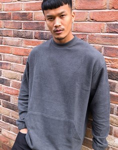 Черный выбеленный oversized-свитшот с флисовой изнанкой ASOS DESIGN