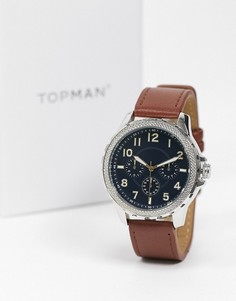 Мужские часы с коричневым ремешком из искусственной кожи Topman-Коричневый