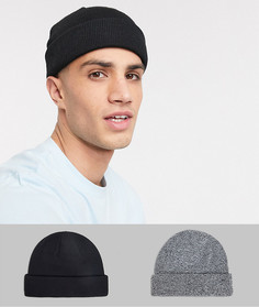 Две шапки-бини черного и темно-серого цвета ASOS DESIGN-Многоцветный