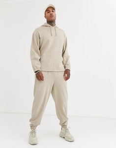 Бежевый спортивный костюм в стиле oversized с объемным худи и джоггерами ASOS DESIGN