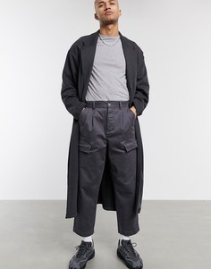 Черная выбеленная oversized-куртка удлиненного кроя из трикотажа ASOS DESIGN-Черный