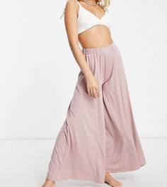 Трикотажные брюки палаццо серо-бежевого цвета ASOS DESIGN Petite-Розовый