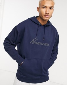 Oversized-худи с принтом "Nouveau" на груди ASOS DESIGN-Синий