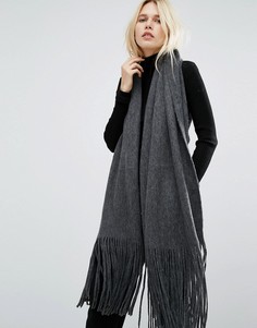 Длинный вязаный шарф с крупными кисточками Pieces-Серый