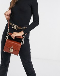 Сумка через плечо с золотистым замком и коньячным крокодиловым принтом Steve Madden Bpure-Коричневый