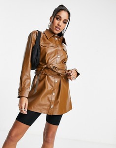 Светло-коричневая рубашка-куртка из искусственной кожи ASOS DESIGN-Светло-коричневый